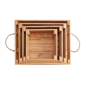 Wooden crate with rope handles set 4 in 1