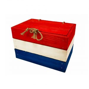Wooden crates in the national flags