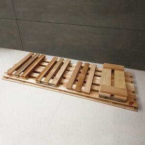 Foldable wooden cabinet display on wheels