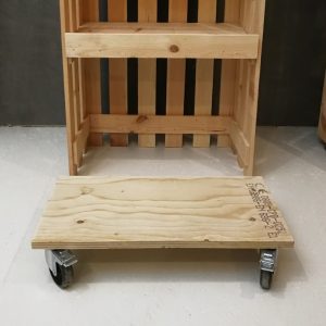 Foldable wooden cabinet display on wheels