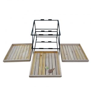 3 tired metal stand with wooden trays