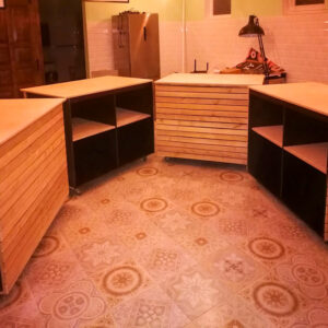 Wooden counter with natural wood finish