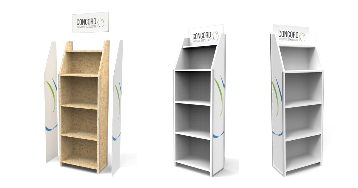 display stand with posters