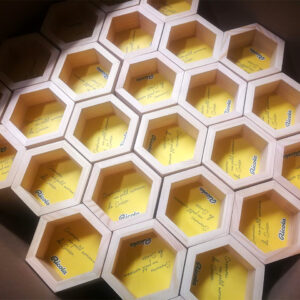 Hexagon-shaped wooden boxes