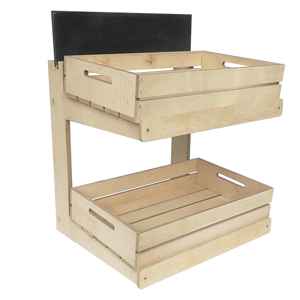 2 tier wooden crate display stand